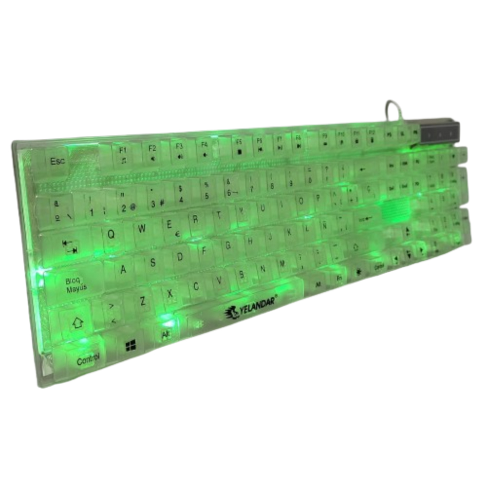 TECLADO PARA PC LAPTOP ALAMBRICO TRANSPARENTE LUZ RGB 7 COLORES - 5