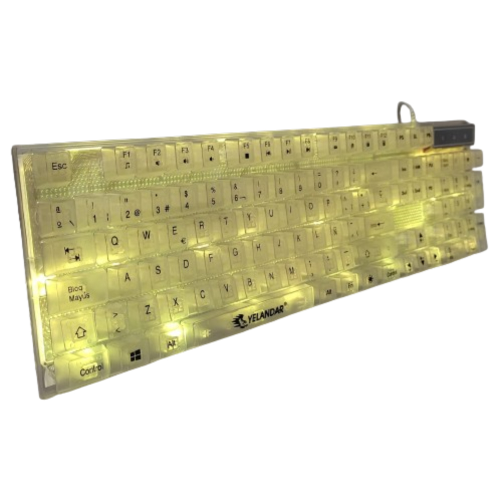 TECLADO PARA PC LAPTOP ALAMBRICO TRANSPARENTE LUZ RGB 7 COLORES - 6