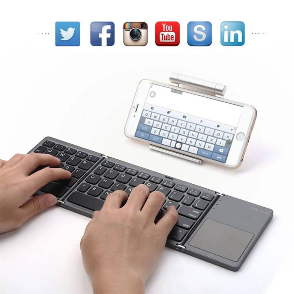 TECLADO PARA CELULAR TABLET BLUETOOTH TOUCHPAD RECARGABLE PLEGABLE - 2