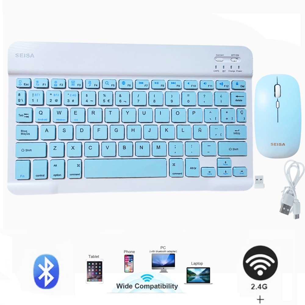 KIT TECLADO Y MOUSE DUAL BLUETOOTH 2.4G PC LAPTOP ANDROID IOS - 2