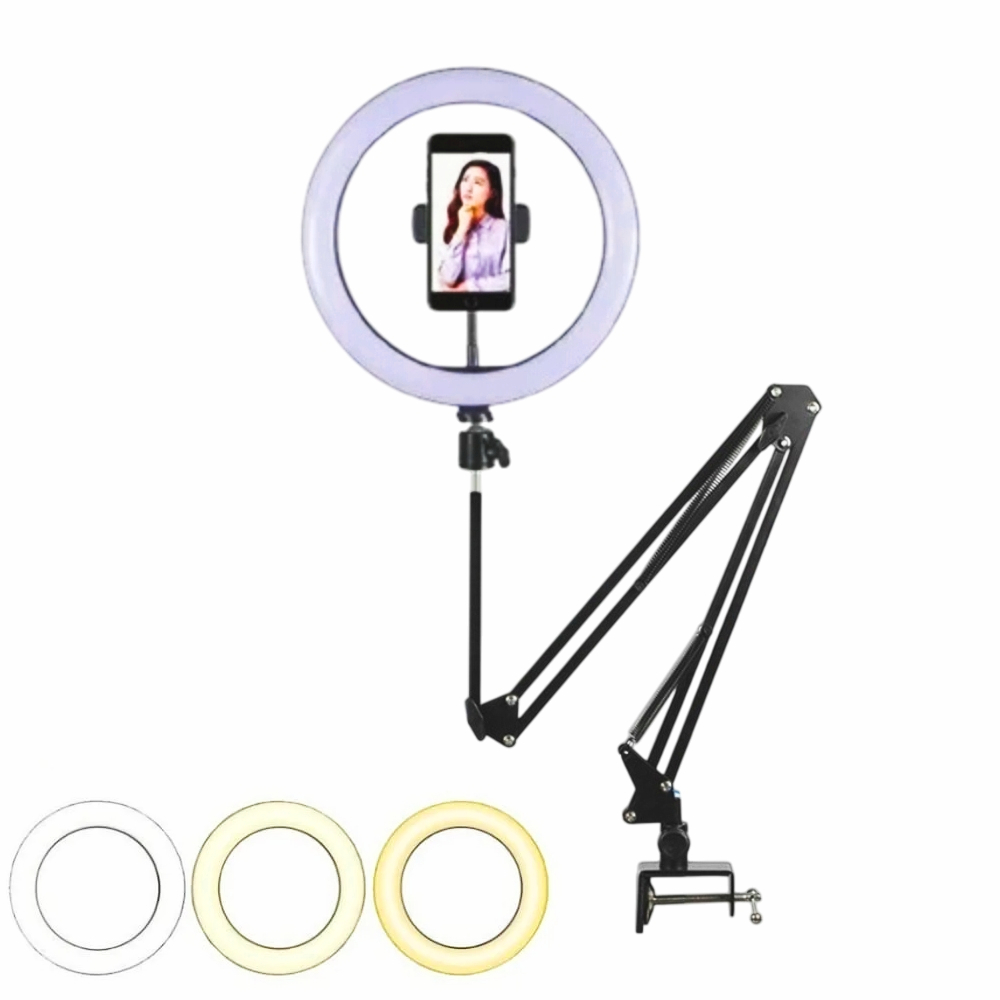 SOPORTE PARA ESCRITORIO MESA PLEGABLE CON ARO LED LUZ 10 PULGADAS - 1