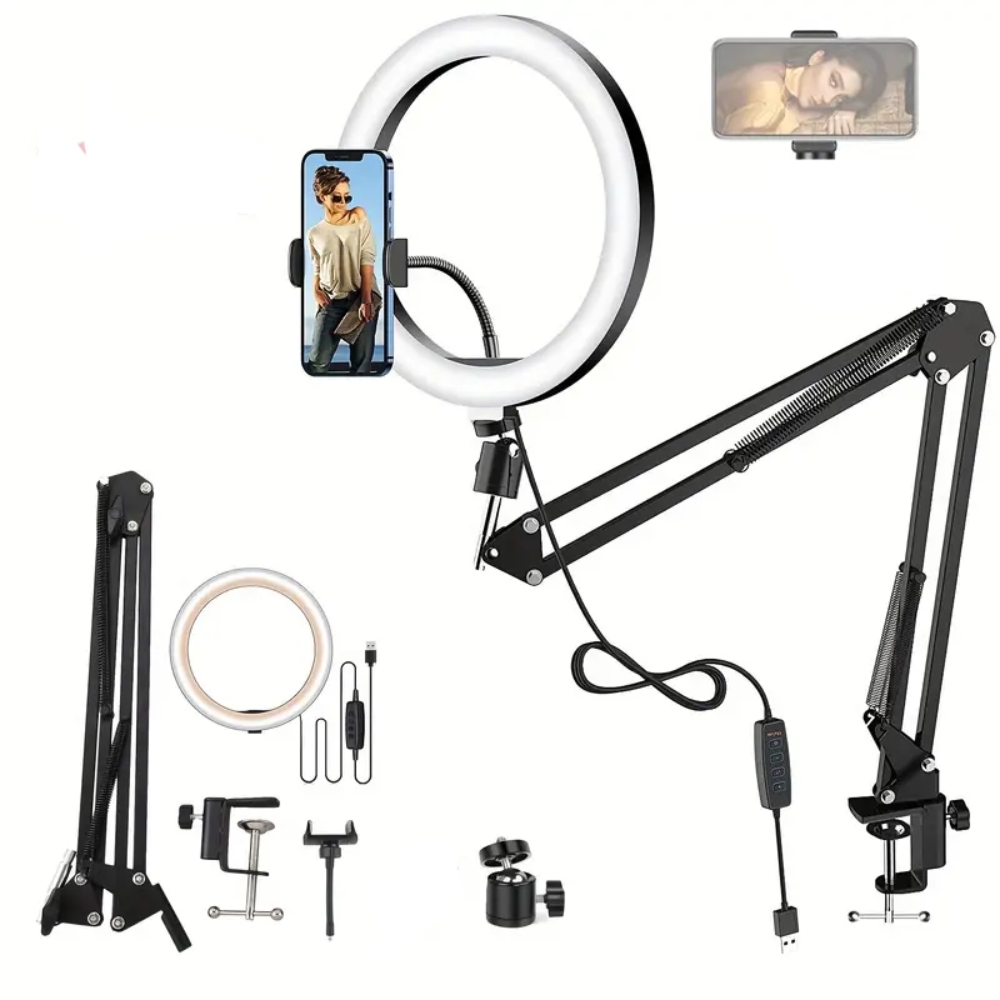 SOPORTE PARA ESCRITORIO MESA PLEGABLE CON ARO LED LUZ 10 PULGADAS - 2