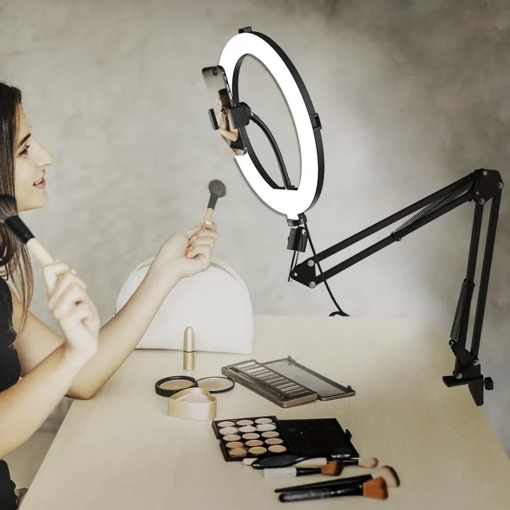 SOPORTE PARA ESCRITORIO MESA PLEGABLE CON ARO LED LUZ 10 PULGADAS - 4