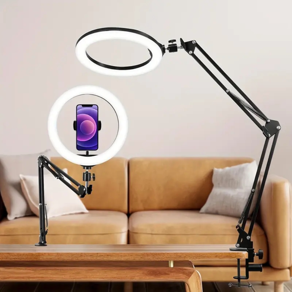 SOPORTE PARA ESCRITORIO MESA PLEGABLE CON ARO LED LUZ 10 PULGADAS - 5