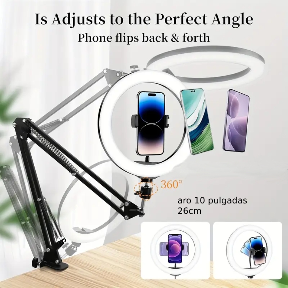 SOPORTE PARA ESCRITORIO MESA PLEGABLE CON ARO LED LUZ 10 PULGADAS - 6