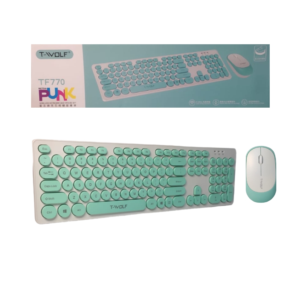 KIT TECLADO Y MOUSE INALAMBRICO PARA PC LAPTOP BLANCO VERDE - 1