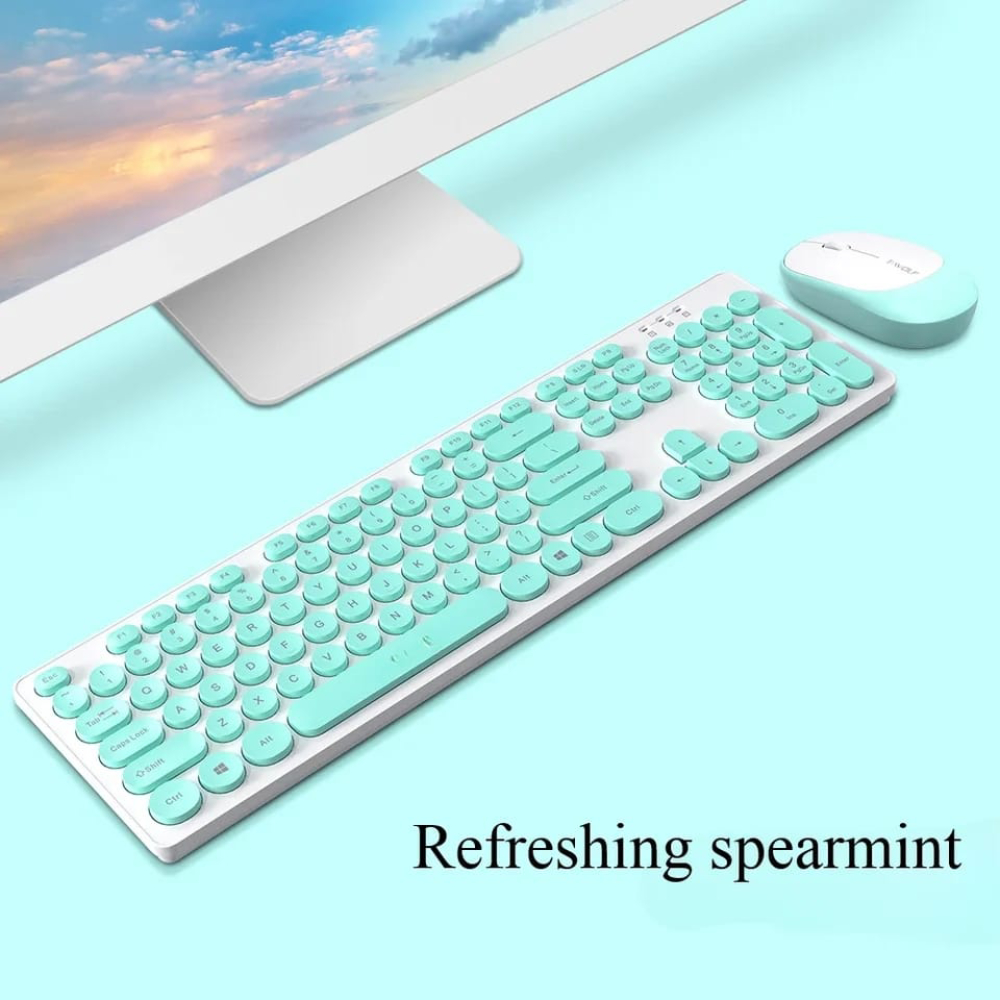 KIT TECLADO Y MOUSE INALAMBRICO PARA PC LAPTOP BLANCO VERDE - 2