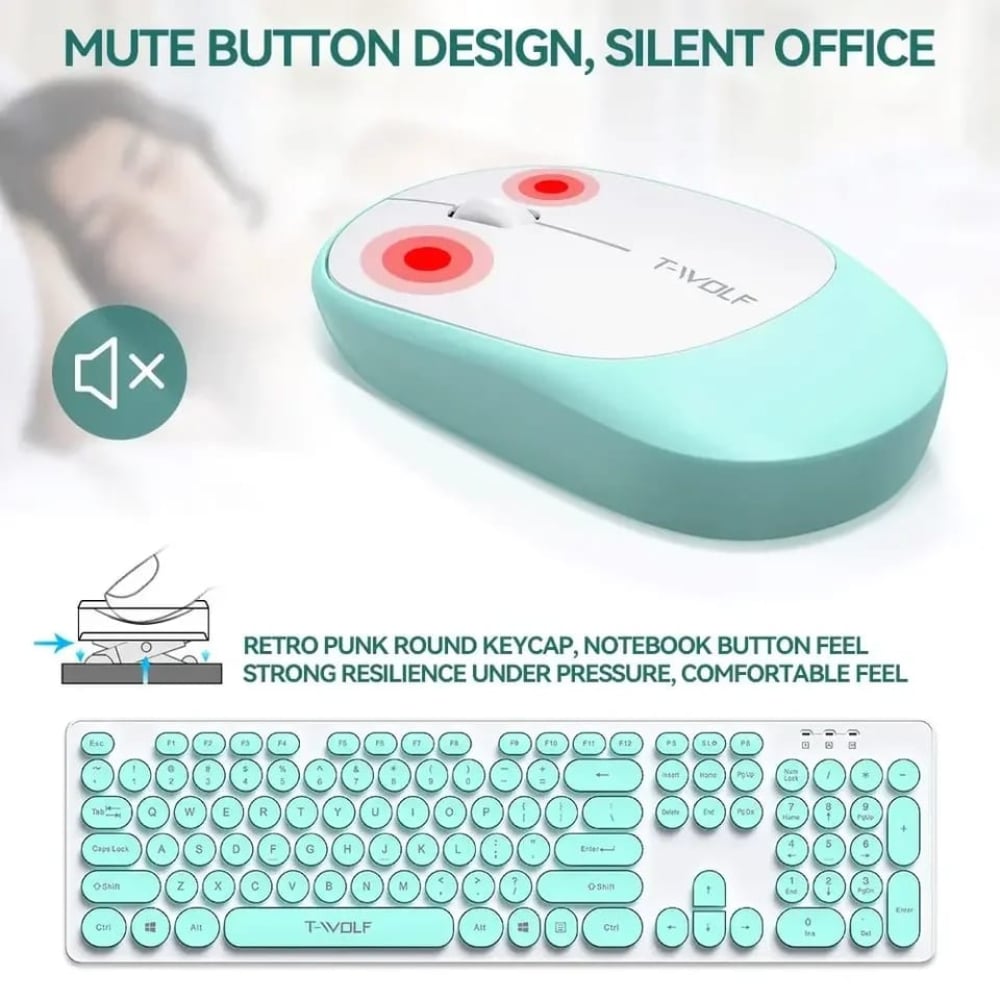 KIT TECLADO Y MOUSE INALAMBRICO PARA PC LAPTOP BLANCO VERDE - 3