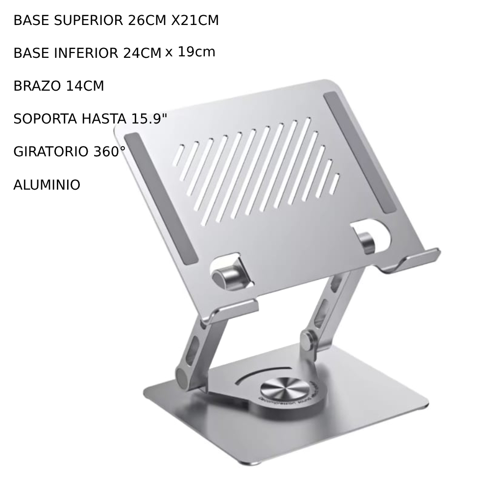SOPORTE PARA LAPTOP TABLET BADE DE ALUMINIO METAL DE 15.9 PULGADAS 360° - 3