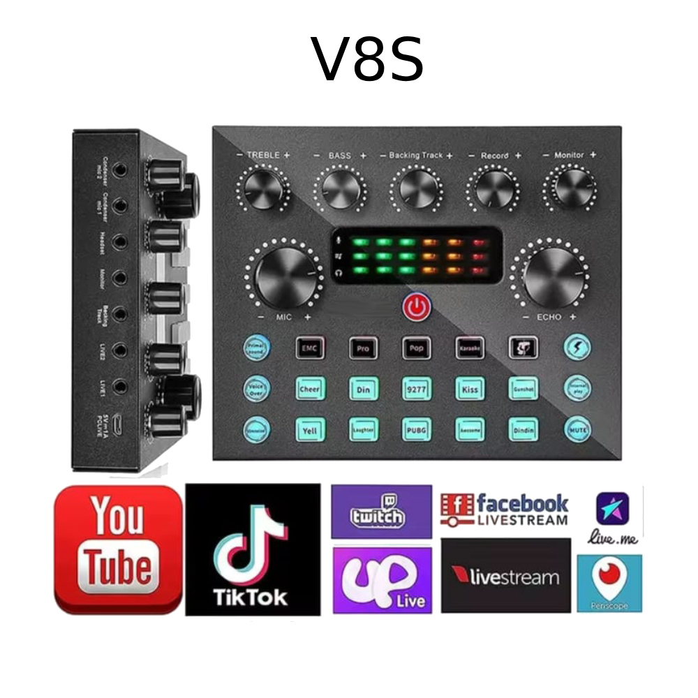 TARJETA DE SONIDO V8S RECARGABLE PARA MICROFONO PC CELULAR - 1