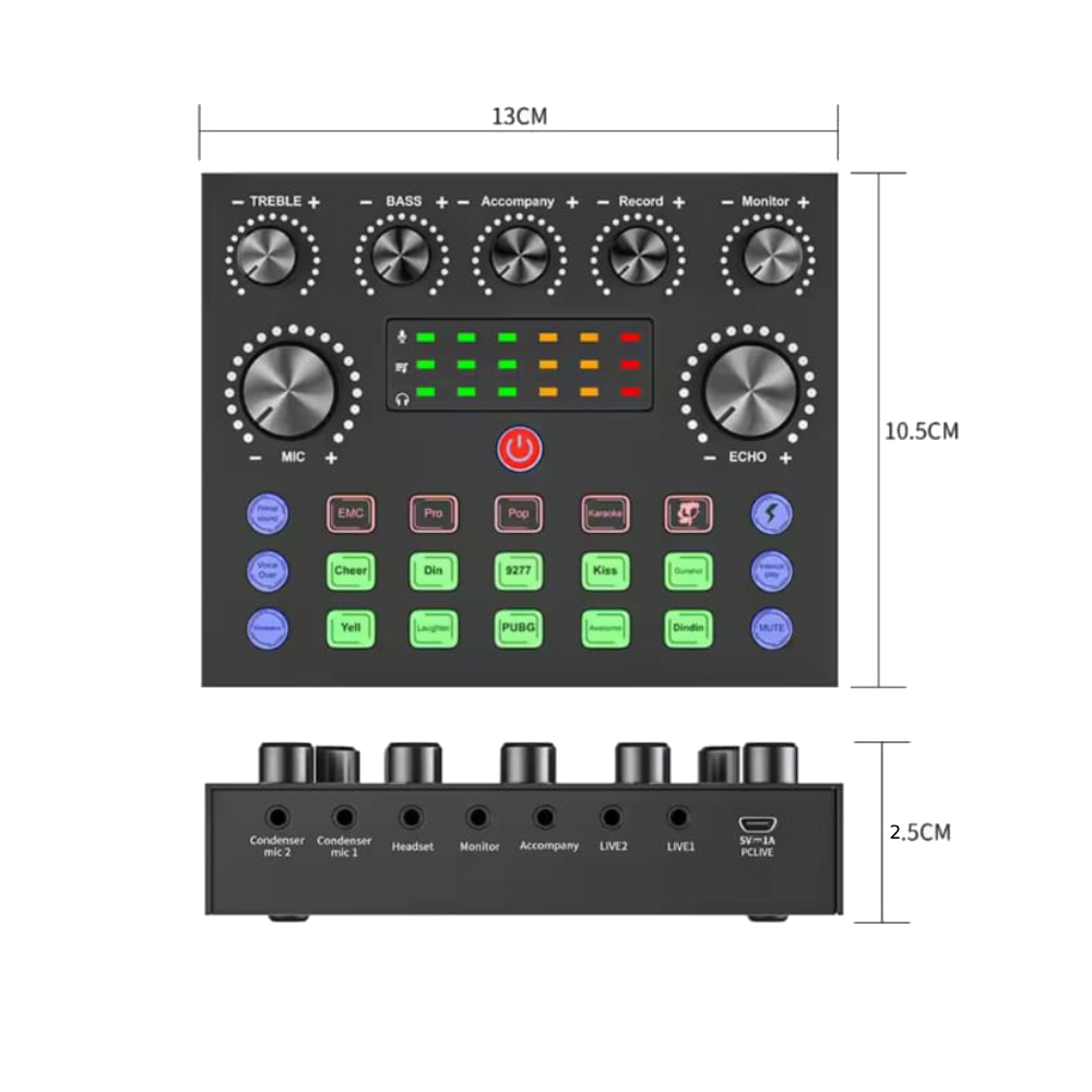 TARJETA DE SONIDO V8S RECARGABLE PARA MICROFONO PC CELULAR - 4
