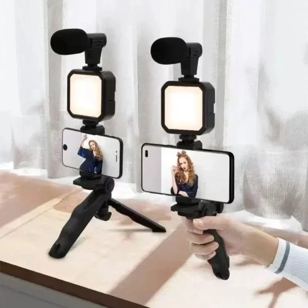 MICROFONO CON LUZ LED RECARGABLE MINI TRIPODE PARA CELULAR - 2