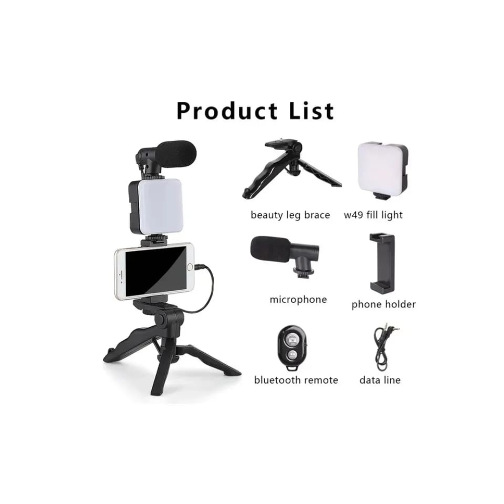 MICROFONO CON LUZ LED RECARGABLE MINI TRIPODE PARA CELULAR - 5
