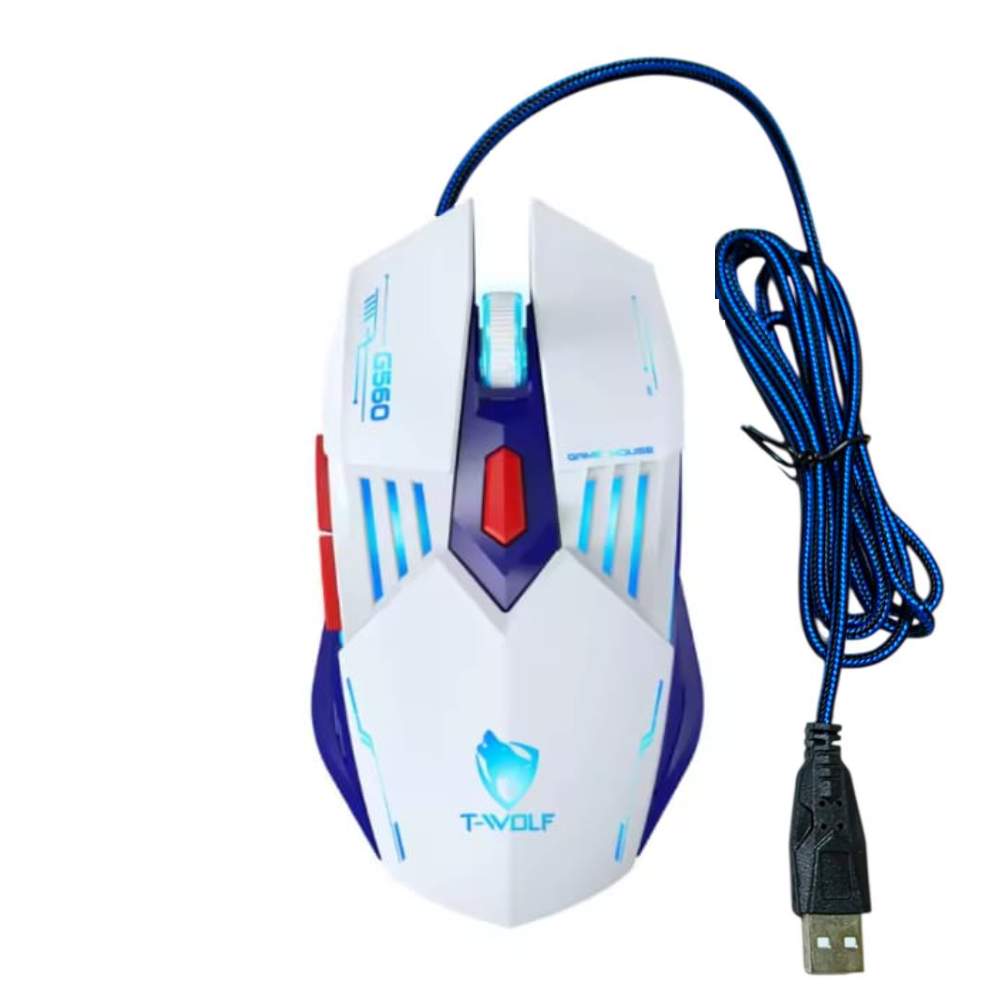 MOUSE GAMER 6 BOTONES LUZ RGB CABLE USB BLANCO - 1