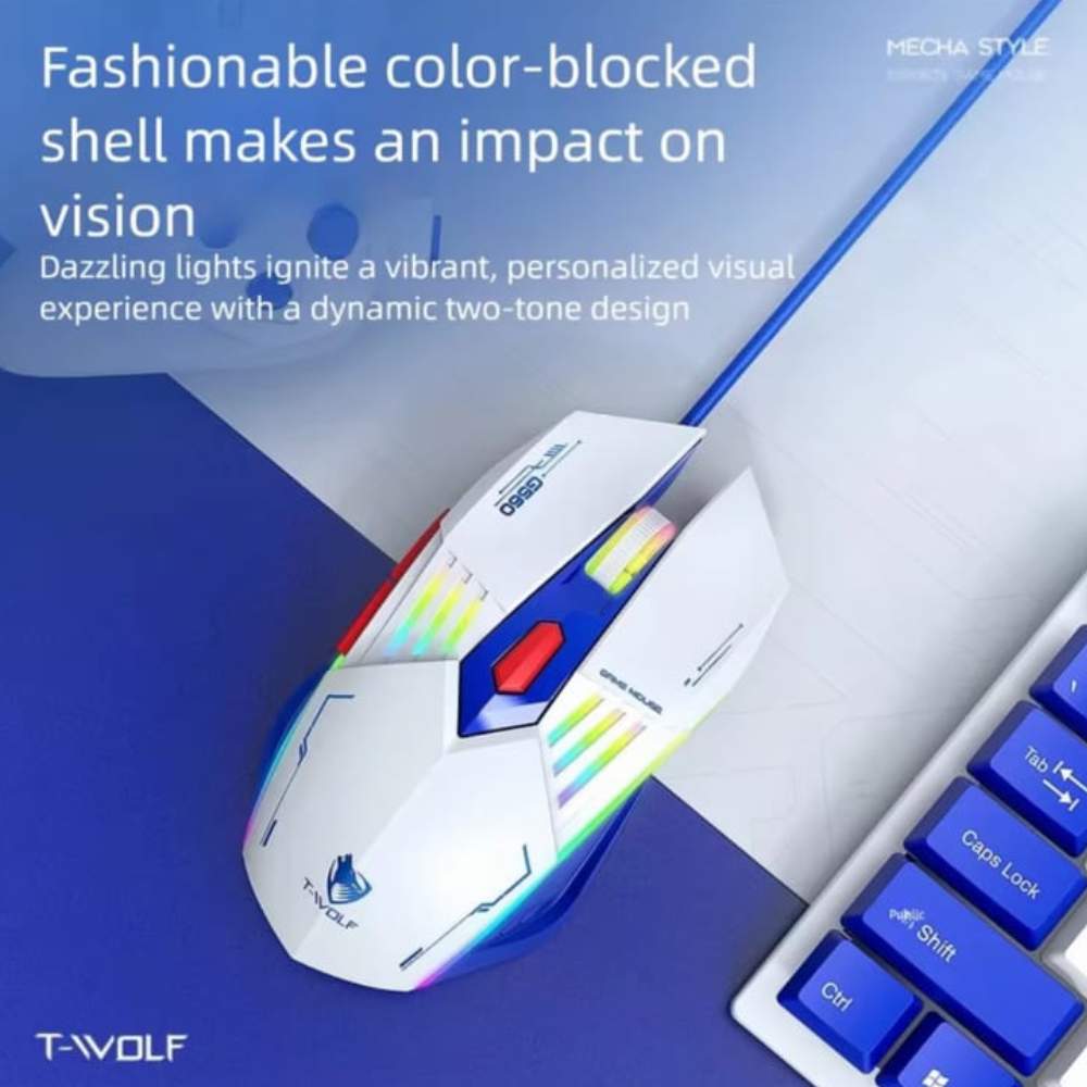 MOUSE GAMER 6 BOTONES LUZ RGB CABLE USB BLANCO - 3