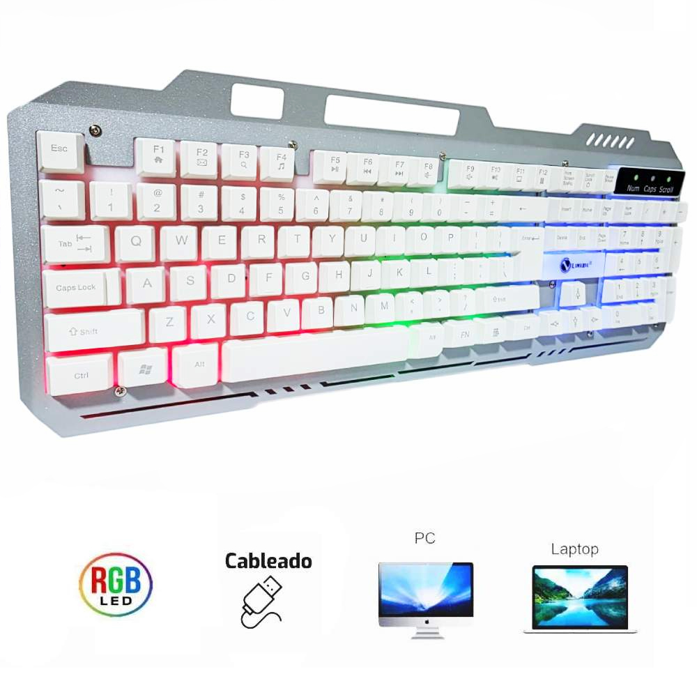 TECLADO GAMER ALAMBRICO BLANCO K25 LUZ RGB PARA PC LAPTOP - 1