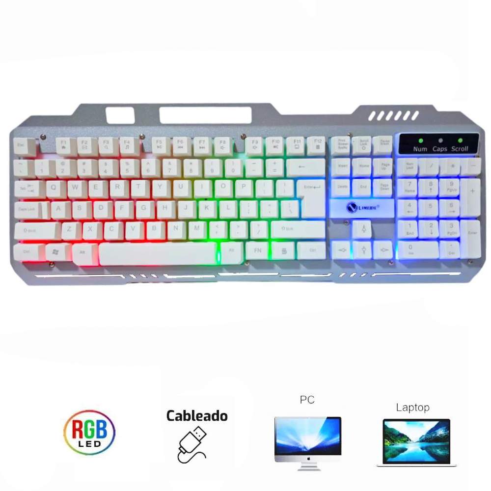 TECLADO GAMER ALAMBRICO BLANCO K25 LUZ RGB PARA PC LAPTOP - 2