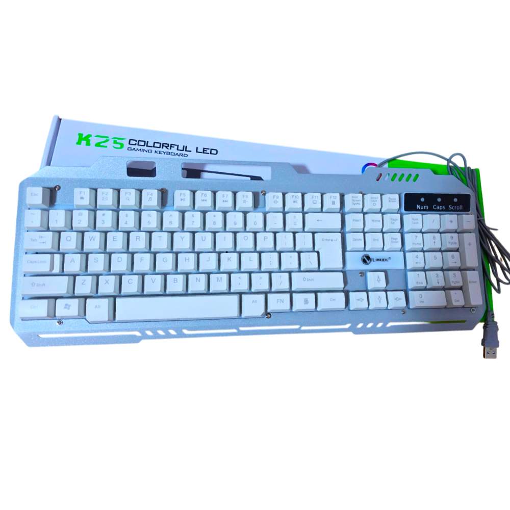 TECLADO GAMER ALAMBRICO BLANCO K25 LUZ RGB PARA PC LAPTOP - 5