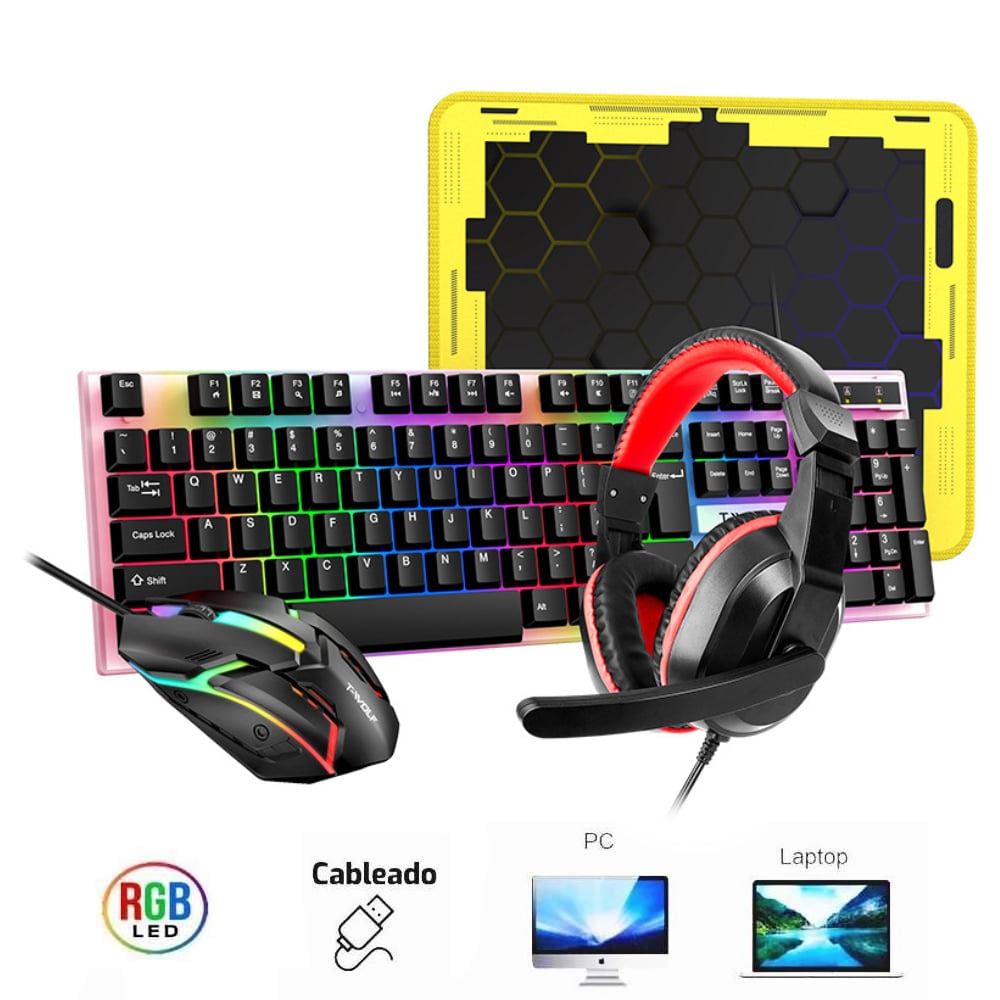 KIT GAMER 4 EN 1 PARA PC LAPTOP TECLADO MOUSE AUDIFONOS PADMOUSE - 4