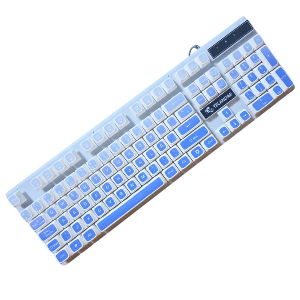 KIT TECLADO Y MOUSE LUZ RGB ALAMBRICO PARA PC LAPTOP BLANCO AZUL KT990 - 2
