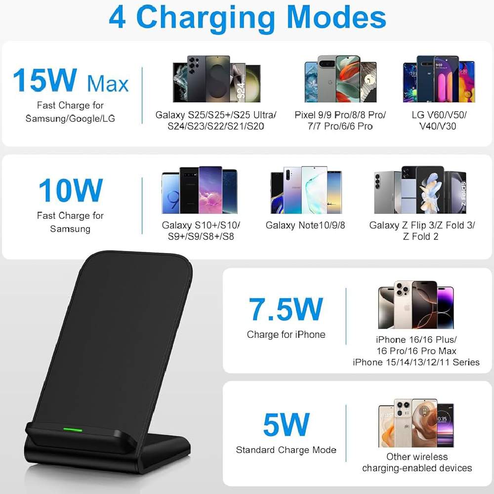 CARGADOR INALAMBRICO PARA CELULAR 15W MODELOS GAR157 NEGRO - 4