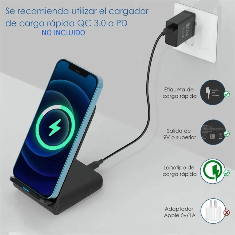 CARGADOR INALAMBRICO PARA CELULAR 15W MODELOS GAR157 NEGRO - 5
