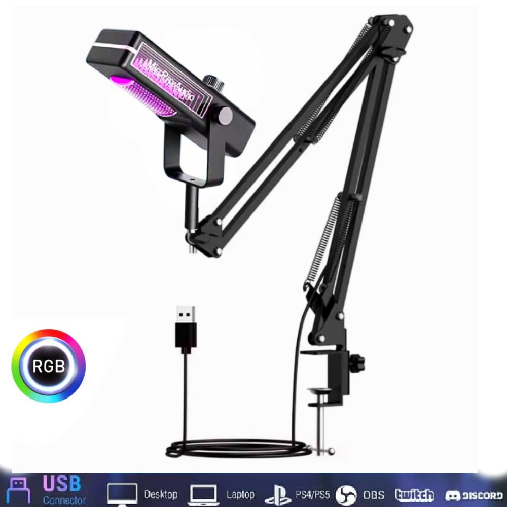 KIT MICROFONO GAMER PARA PC LAPTOP DINAMICO RGB USB ESCRITORIO - 1