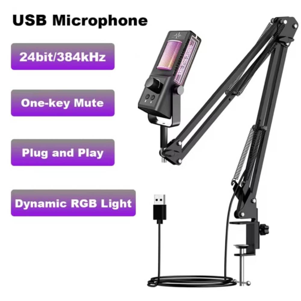 KIT MICROFONO GAMER PARA PC LAPTOP DINAMICO RGB USB ESCRITORIO - 3