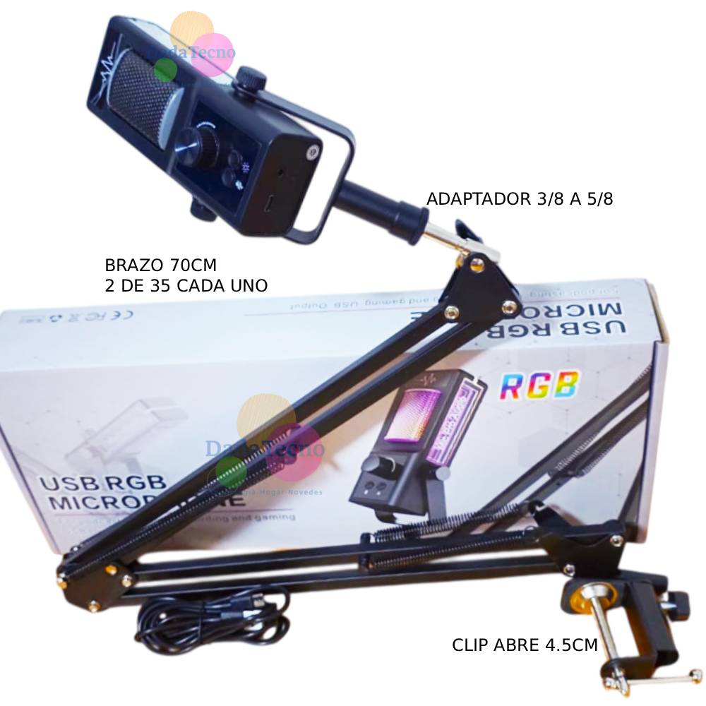 KIT MICROFONO GAMER PARA PC LAPTOP DINAMICO RGB USB ESCRITORIO - 5