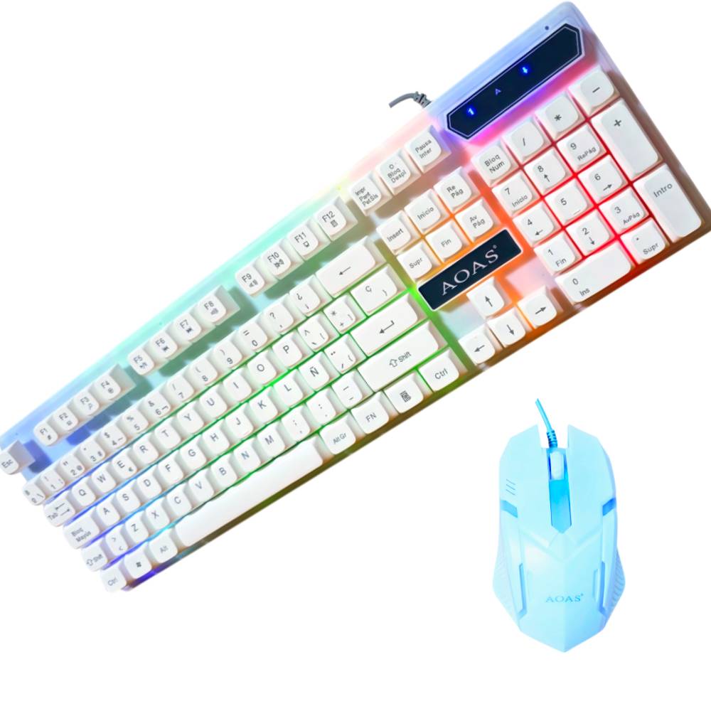KIT TECLADO Y MOUSE GAMER PARA PC LAPTOP CABLE USB LUZ RGB BLANCO M-400 - 2