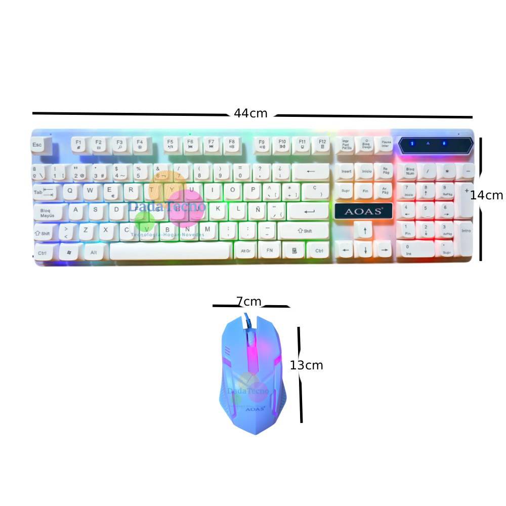 KIT TECLADO Y MOUSE GAMER PARA PC LAPTOP CABLE USB LUZ RGB BLANCO M-400 - 4