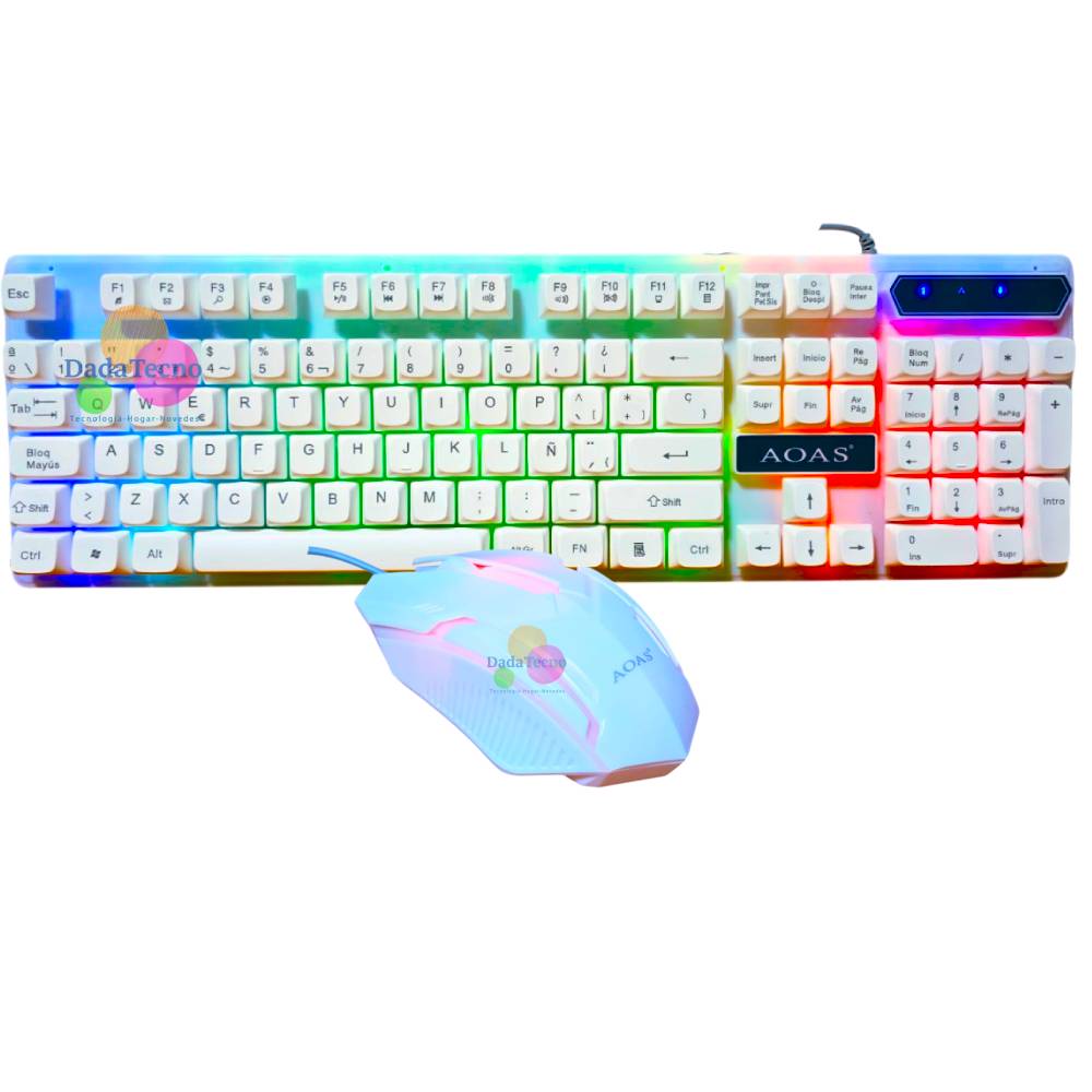 KIT TECLADO Y MOUSE GAMER PARA PC LAPTOP CABLE USB LUZ RGB BLANCO M-400 - 5