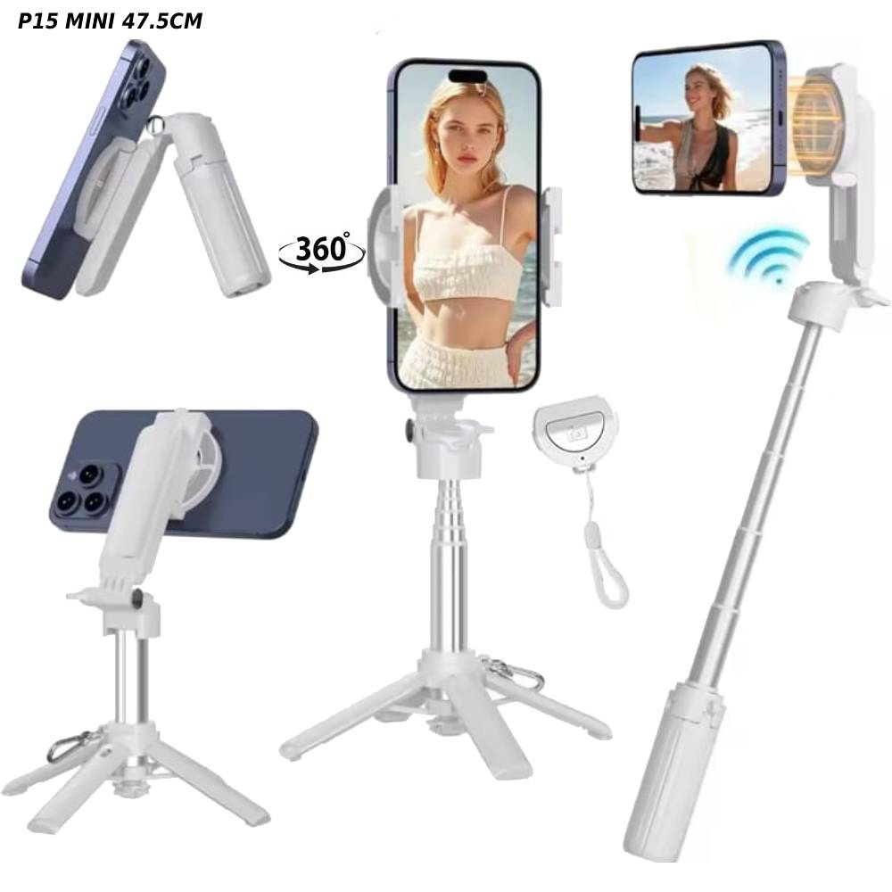 TRIPODE SOPORTE MAGNETICO CLIP PARA CELULAR SELFIE BLUETOOTH BLANCO P15 MINI - 1