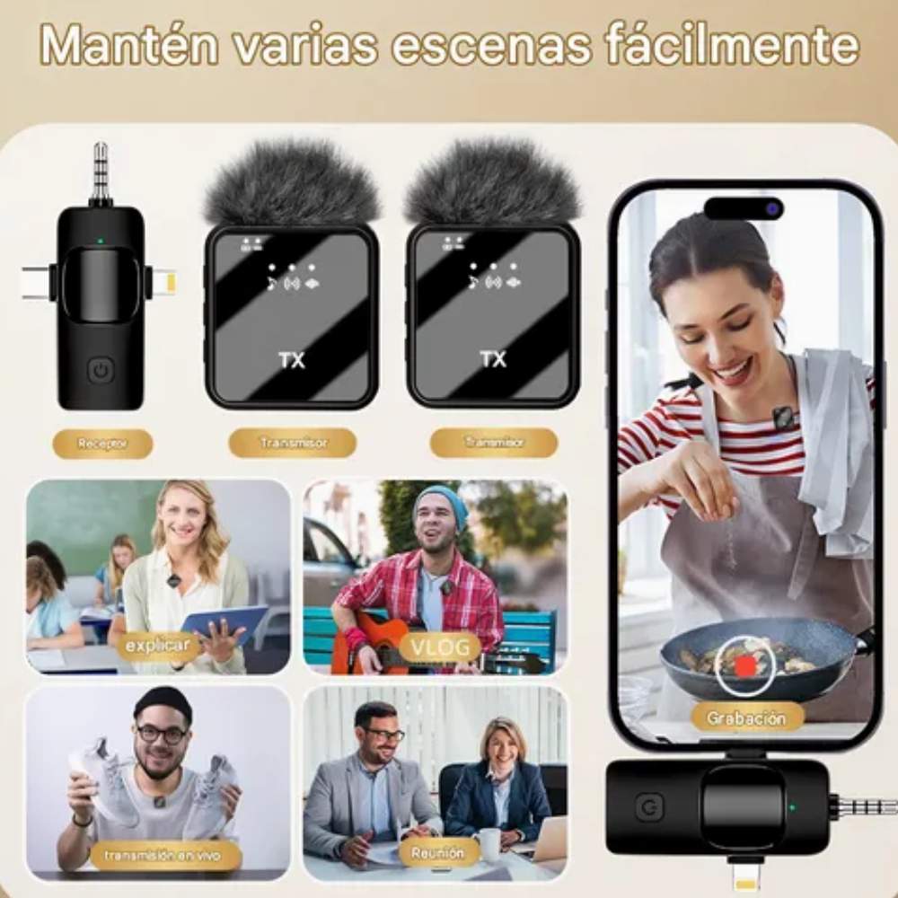 MICROFONO RECARGABLE SOLAPERO DOBLE TIPO C IPHONE 3.5MM CANCELACION DE RUIDO - 4