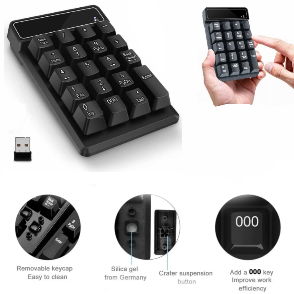MINI TECLADO NUMERICO PARA LAPTOP PC INALAMBRICO ADAPTADOR USB NEGRO - 1