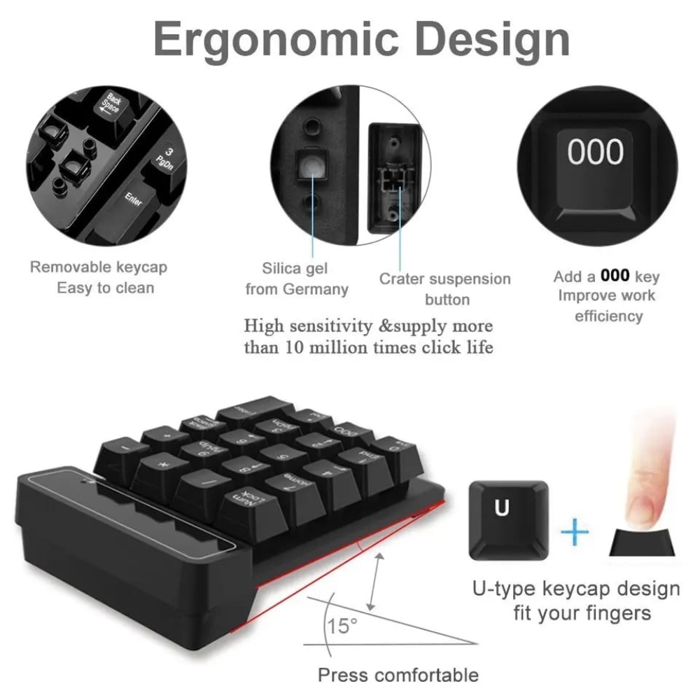 MINI TECLADO NUMERICO PARA LAPTOP PC INALAMBRICO ADAPTADOR USB NEGRO - 3