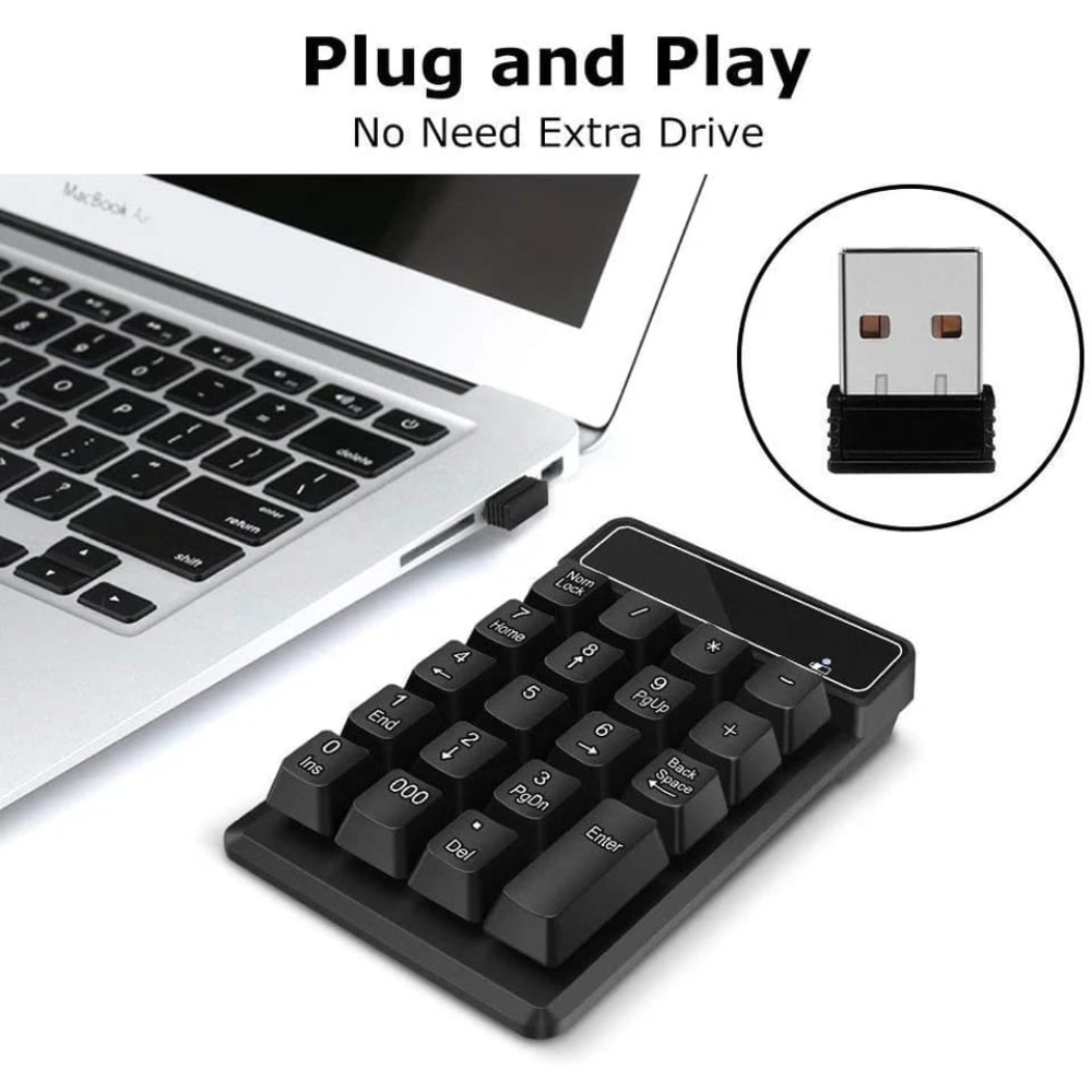 MINI TECLADO NUMERICO PARA LAPTOP PC INALAMBRICO ADAPTADOR USB NEGRO - 6