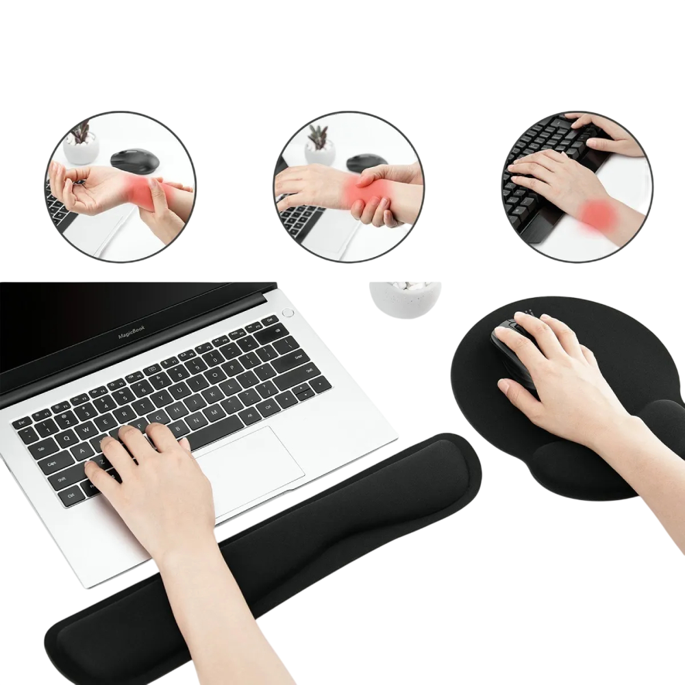 MOUSE PAD CON REPOSA MUÑECA Y ALFOMBRILLA PARA TECLADO COLOR NEGRO - 1