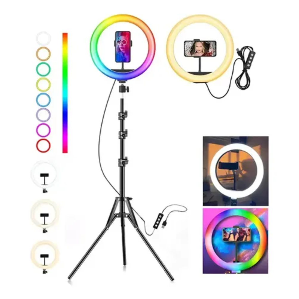 ARO DE LUZ LED DE 26 CENTIMETROS LUZ RGB CON TRIPODE DE 2.1 METROS - 2