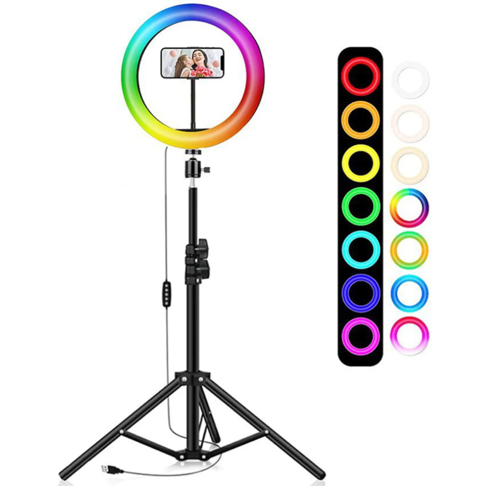 ARO DE LUZ LED DE 26 CENTIMETROS LUZ RGB CON TRIPODE DE 2.1 METROS - 3