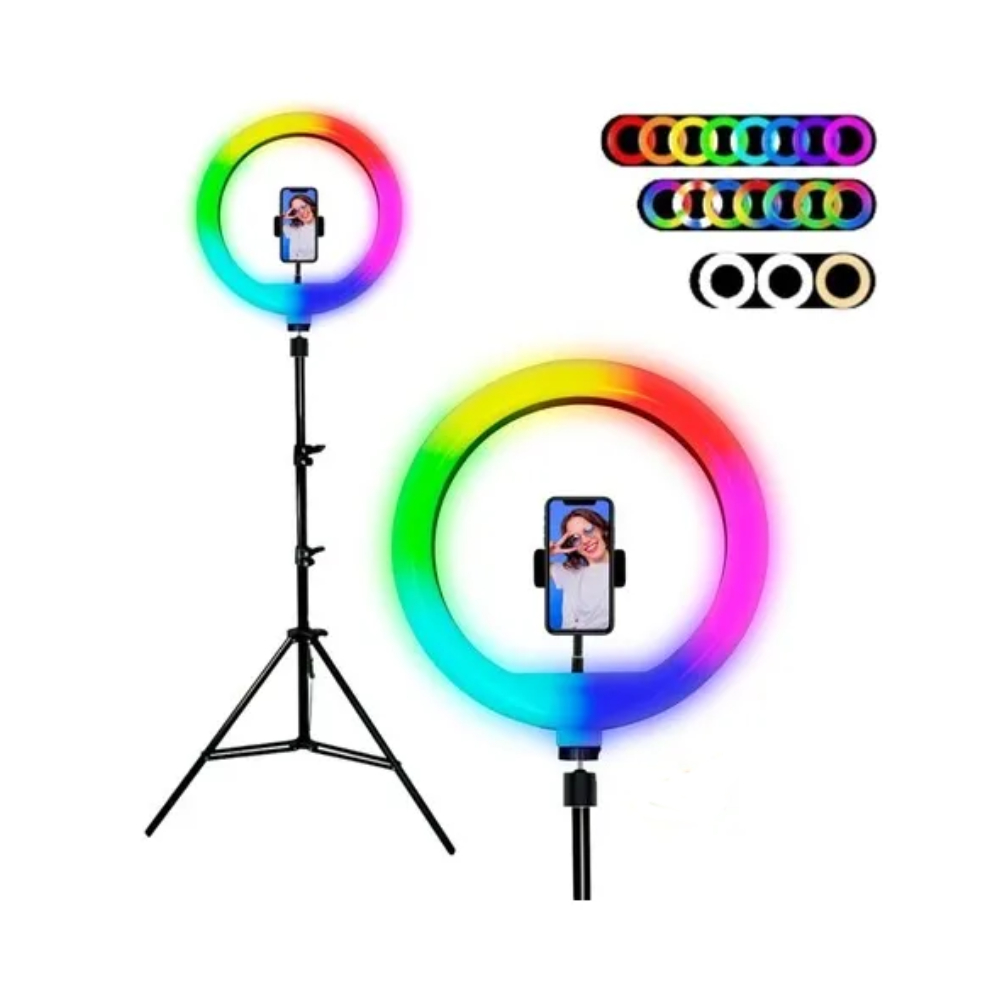 ARO DE LUZ LED DE 26 CENTIMETROS LUZ RGB CON TRIPODE DE 2.1 METROS - 4