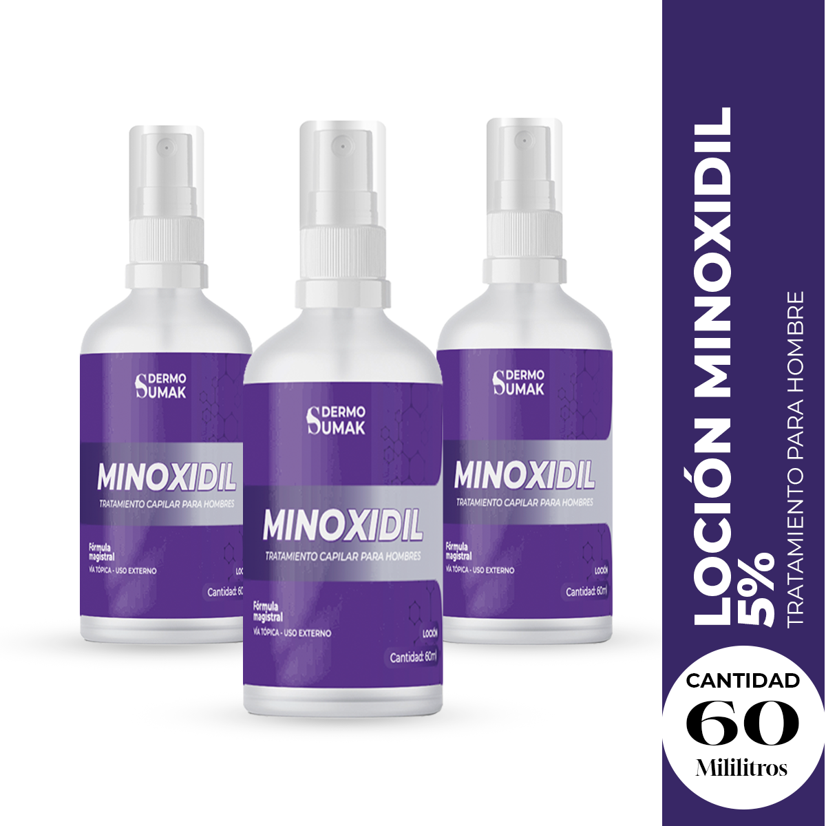 3 LOCION MINOXIDIL 5% 60ML DERMO SUMAK - 2
