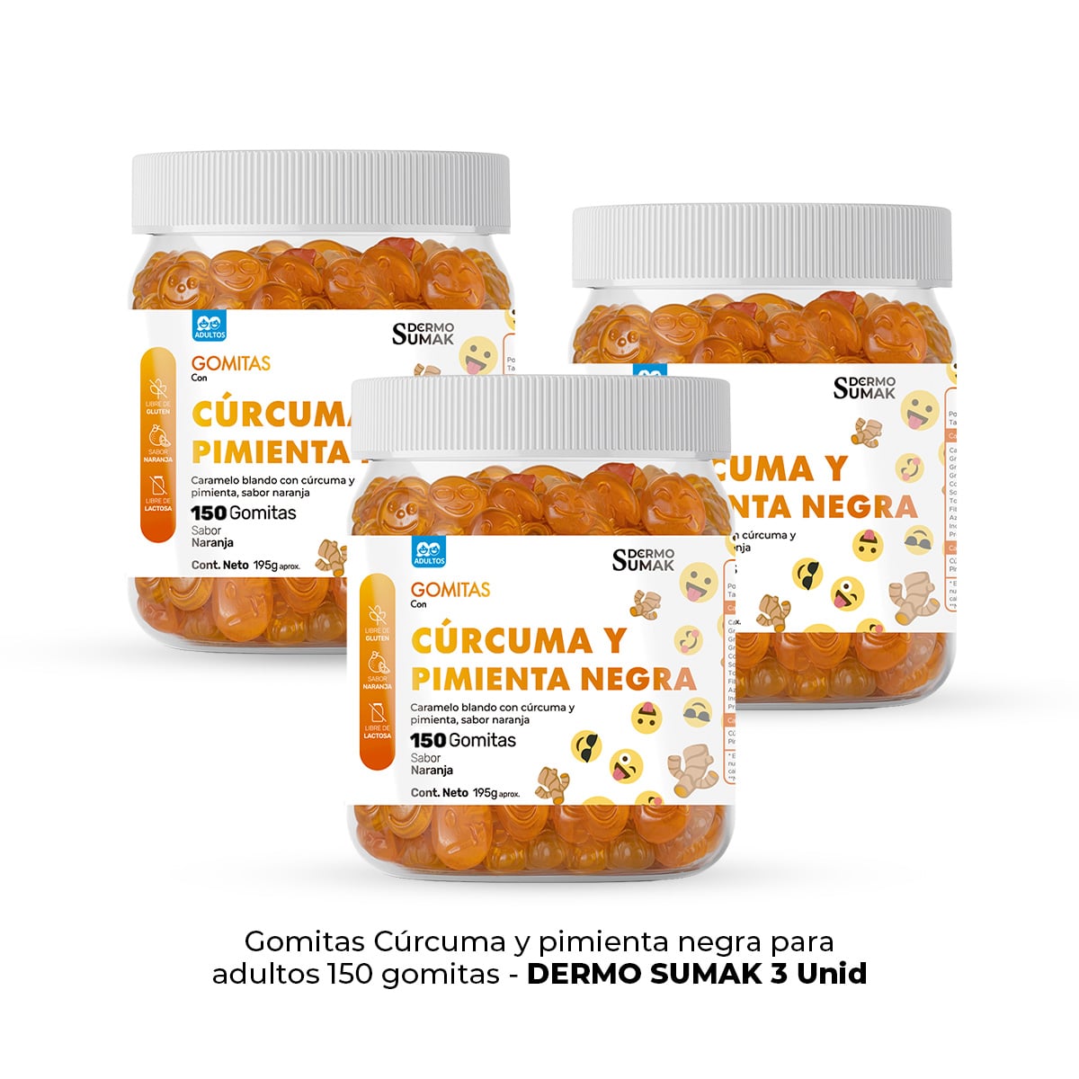GOMITAS DE CURCUMA Y PIMIENTA NEGRA ADULTOS 150 GOMITAS - DERMO SUMAK 3UNI - 1