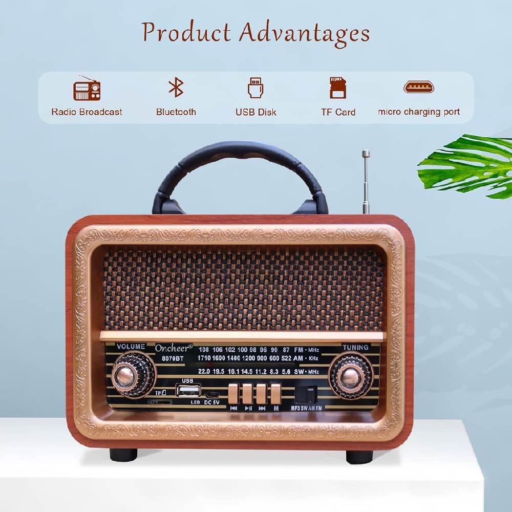 RADIO PORTATIL AM FM RETRO VINTAGE PARLANTE BLUETOOTH - 4