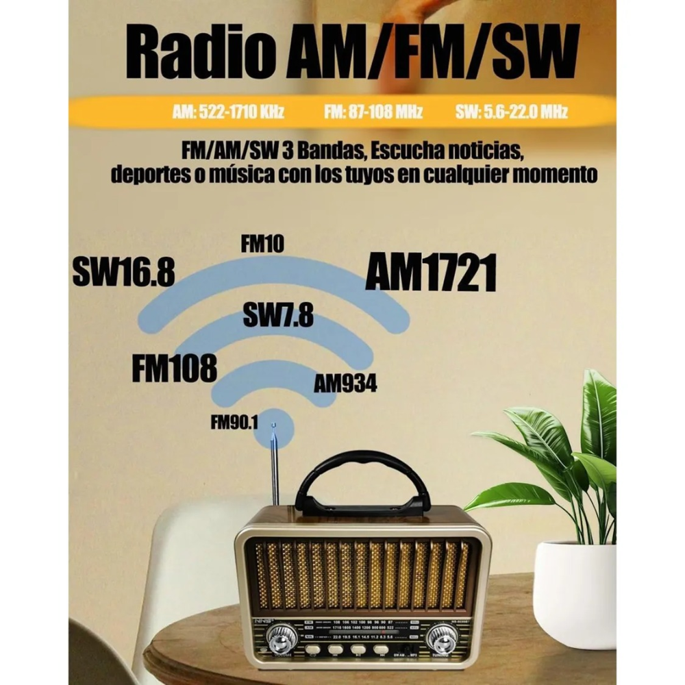 RADIO PORTATIL AM FM RETRO VINTAGE PARLANTE BLUETOOTH-03 - 2