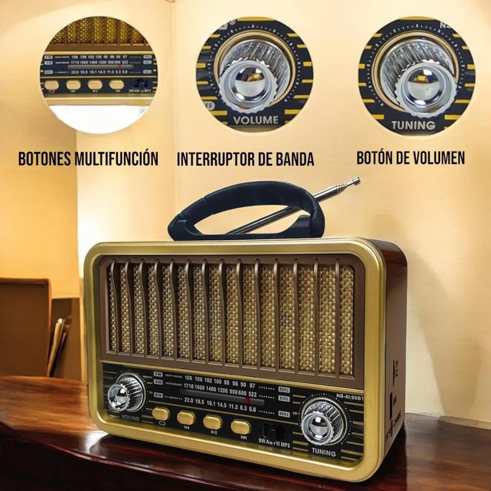 RADIO PORTATIL AM FM RETRO VINTAGE PARLANTE BLUETOOTH-03 - 3
