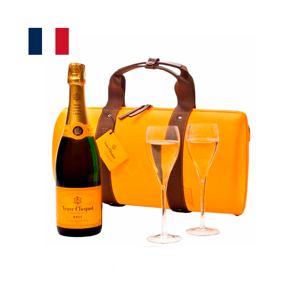 CHAMPAGNE VEUVE CLICQUOT BRUT BOTELLA 750ML CON MALETA Y COPAS - 1