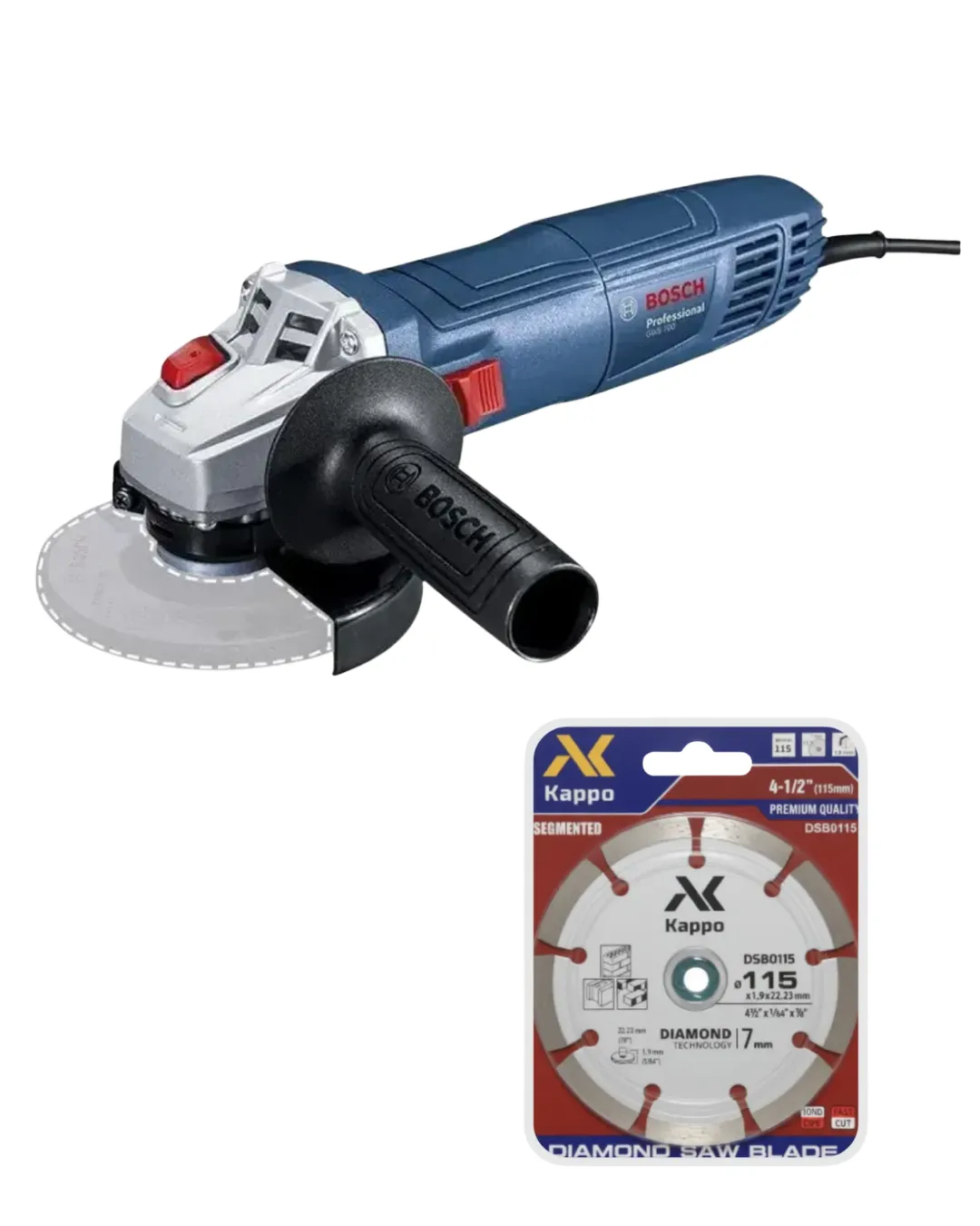 ESMERIL ANGULAR 4½ 710W GWS700 - BOSCH + DISCO DIAMANTADO SEGMENTADO CORTE CONCRETO 4.5 - KAPPO - 1