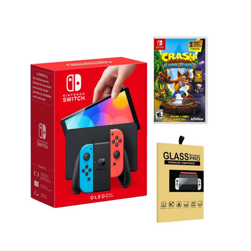 CONSOLA NINTENDO SWITCH OLED NEÓN + CRASH BANDICOOT TRILOGY + MICA - 1