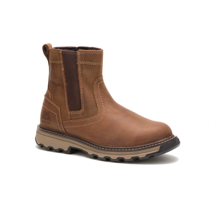 BOTINES HOMBRE CATERPILLAR CUERO MARRON PUNTA ACERO - 1